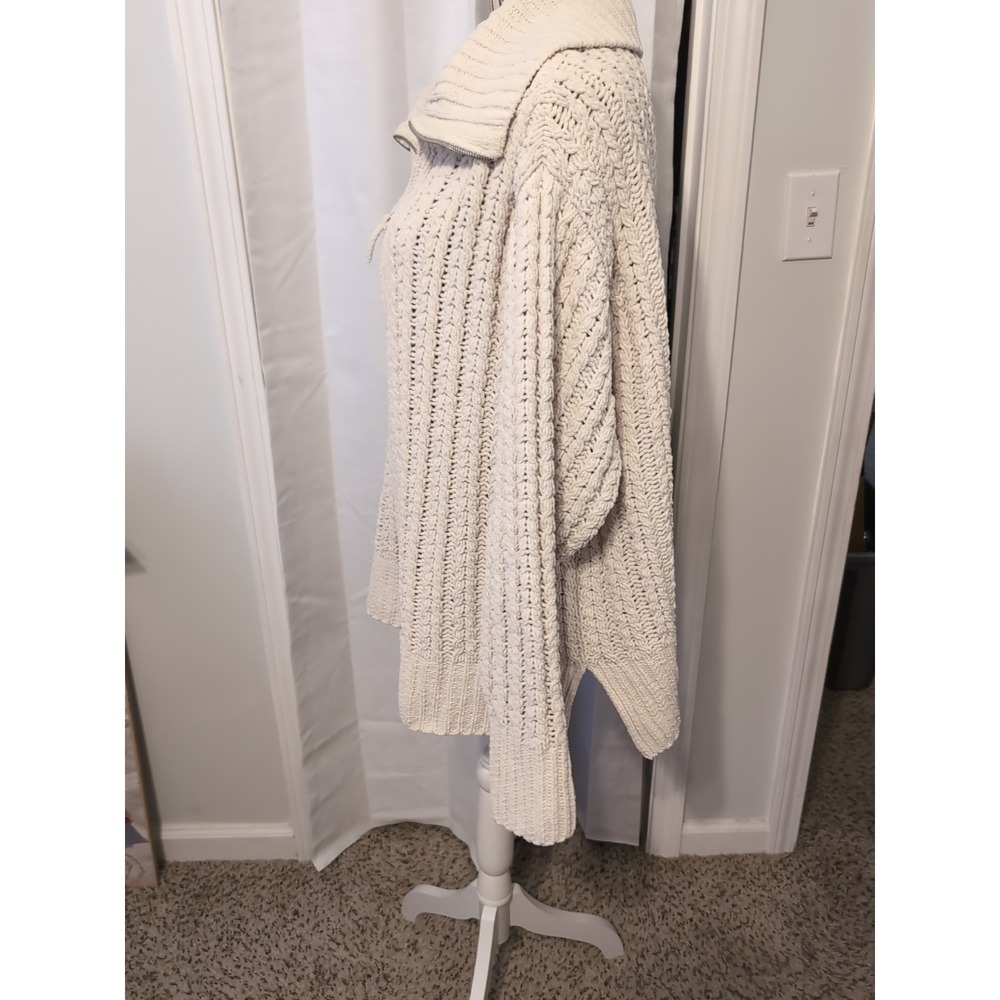 AERIE Cable Knit Cream 1/4 Zip Oversized Chunky Knit Sweater Lightweight Sz XL‎ - Picture 6 of 15